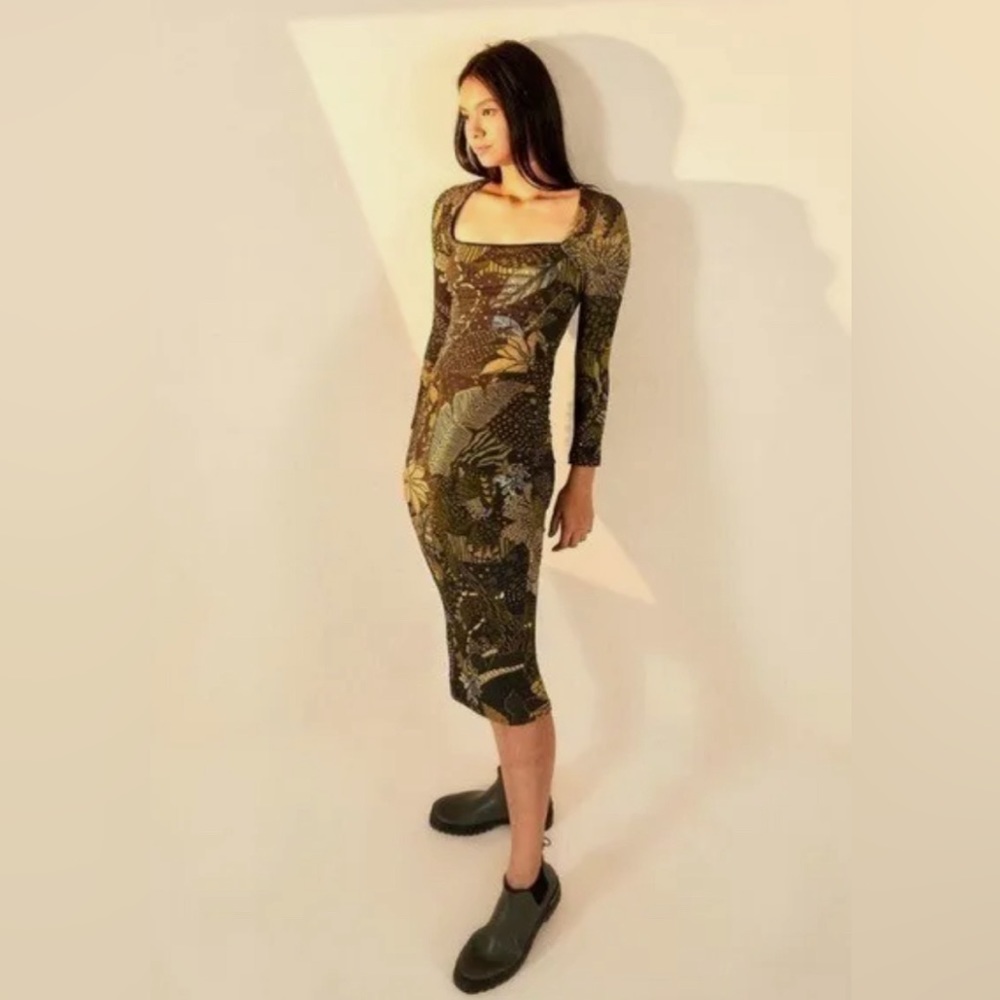 Farm Rio Green Jersey Cool Leopard Jersey Dress Size Small